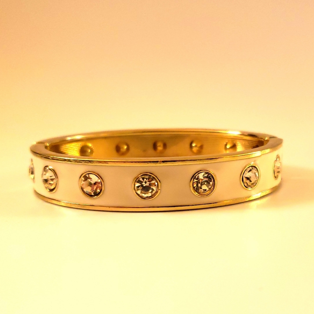 White Enamel Clear Crystals Bracelet